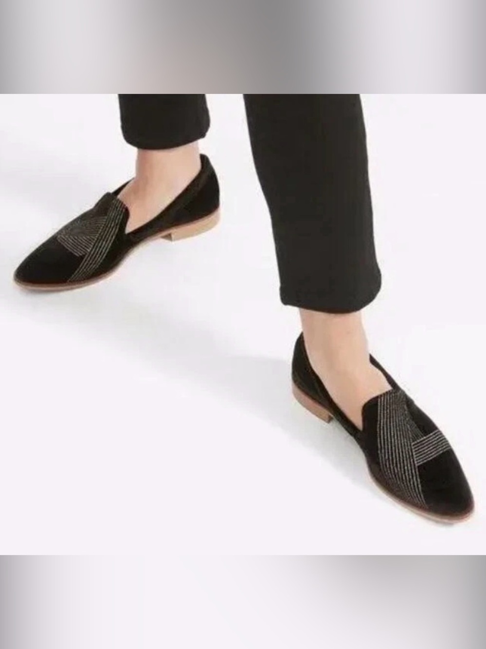 Everlane Black Slip-On Loafers with Metallic Embellished Cross Strap 9.5